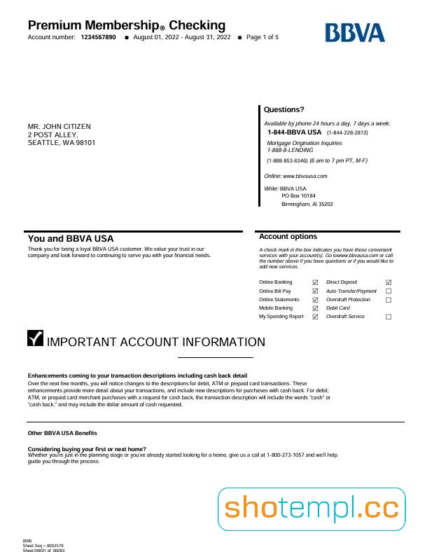 BBVA Bank Statement PSD Template